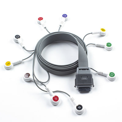 Grauw 10 Lead ECG Holter kabel compatibel voor Edan Biomedisch Instrument IEC Snap