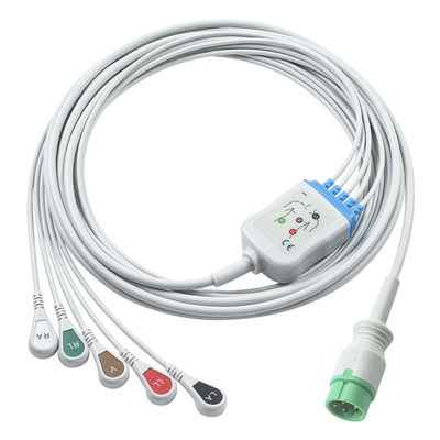 Grijzige IVY 5Lead ECG kabel AHA Snap 1m 3,0 diameter