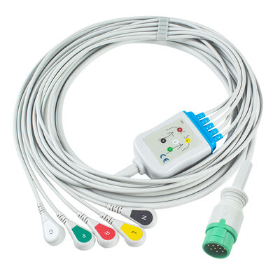 Emtel Fx2000 EKG-kabels en looddraad 12pin connector EKG-kabel 3 5 Lead IEC AHA Snap Grabber Clip