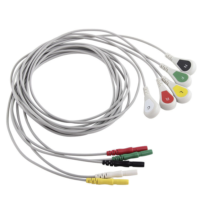 Medische 5 de Kabeldin 1,5 AAMI 6pin Holter ECG Kabel en Leadwire van Lood Onverwachte Ecg voor Holer-Registreertoestel