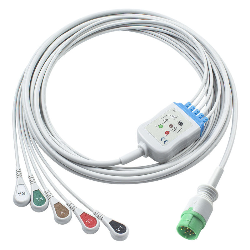 Fukuda Denshi Compatible Direct-Connect ECG Kabel en looddraad - CI-700E-5 5Lead AHA Snap