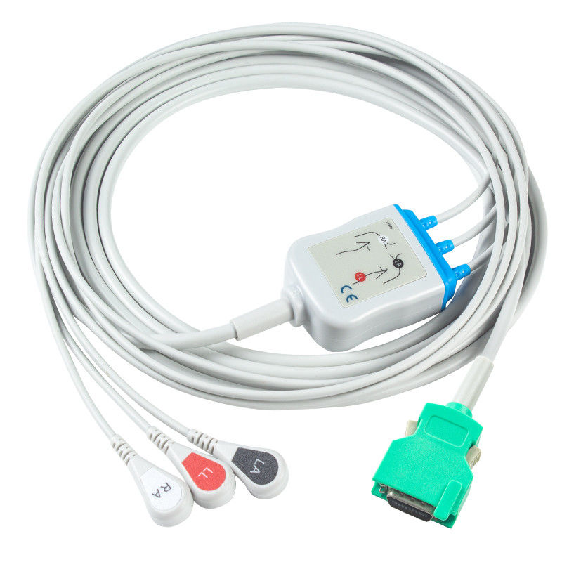 Voor Nihon Kohden Compatible Direct-Connect ECG kabel en looddraad 3Lead AHA Snap