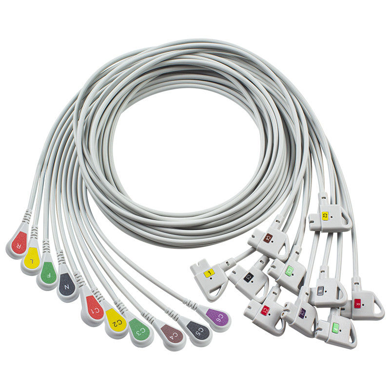 Compatibele P-Hilips Trim 10Lead EKG kabel IEC Snap voor PageWriter Trim I, PageWriter Trim II