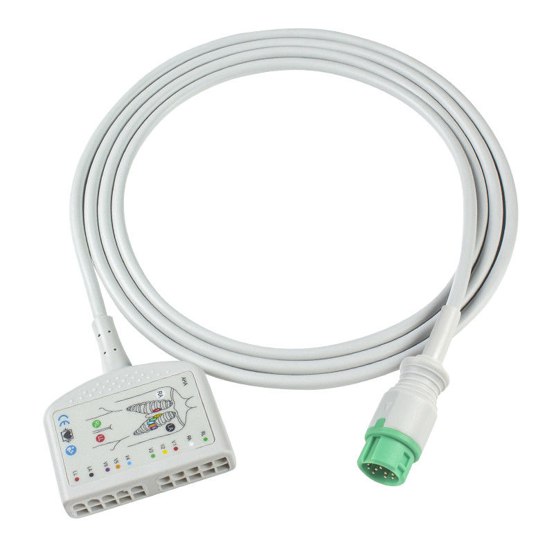 TPU Dynascope DS-5100E 12Pin EKG Patiëntkabel 10Lead voor volwassen/pediatrische compatibiliteit