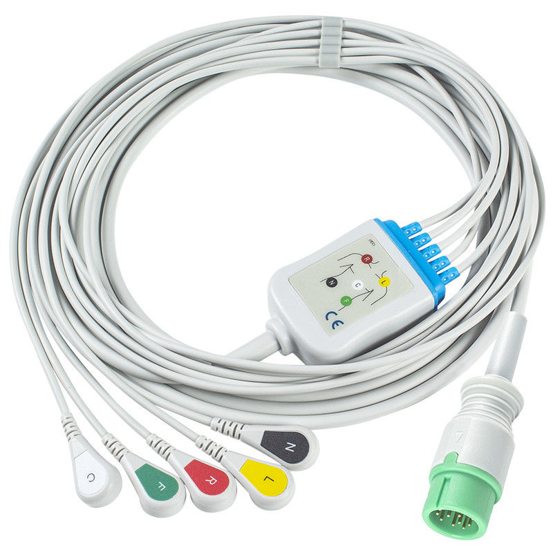 Compatibele EKG kabel 5 leidingen voor Medetec hartmonitor EKG Engeland IEC Snap