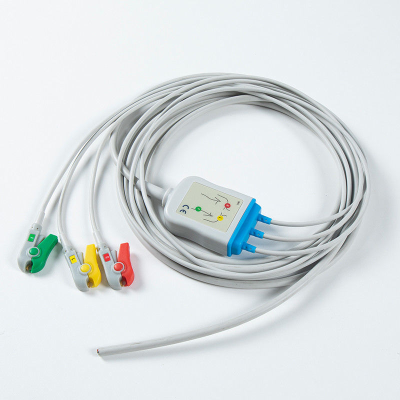 1m 3,0 Diameter half afgewerkte EKG kabel 3Lead IEC Grabber zonder aansluiting met 24 maanden houdbaarheid