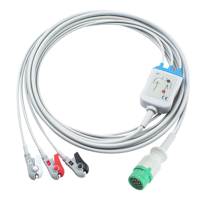 Emtel Fx2000 EKG-kabels en looddraad 12pin connector EKG-kabel 3 5 Lead IEC AHA Snap Grabber Clip
